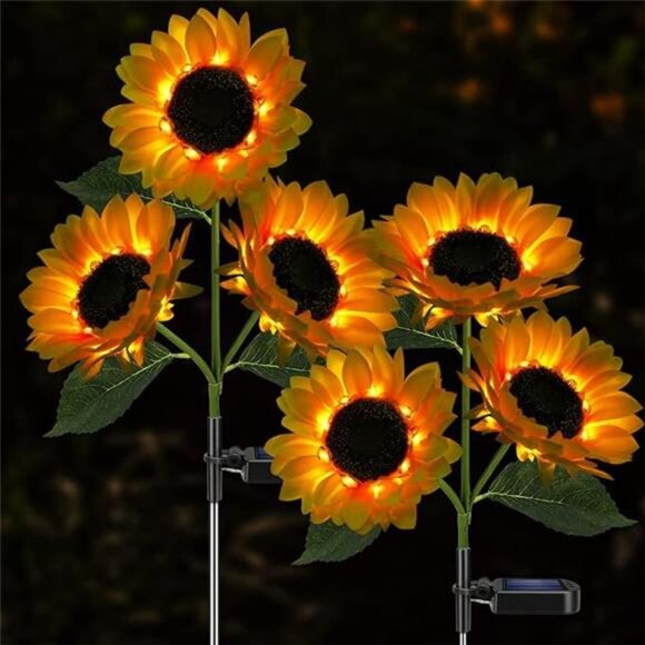 Solar Garden Light w Real Looking Flowers Outdoor Waterproof Solar Stake Lights - Picture 7 of 7